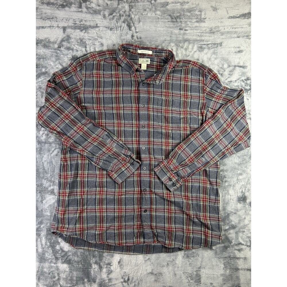 L.L. Bean Gray and Red Plaid Casual Button Down Shirt